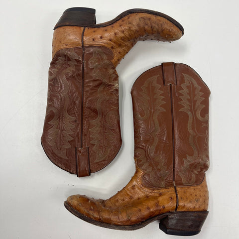 Justin 8925 Full Quill Ostrich Leather Western Cowboy Boots Men's Size 7.5D
