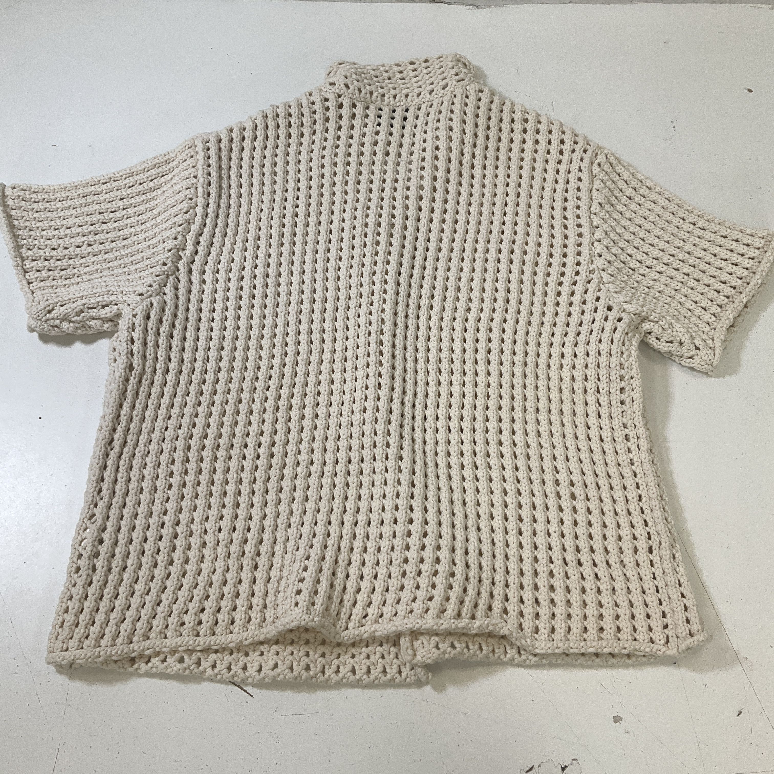 Leap Concept Women's Ecru Argos Open Knit Crochet Short Sleeve Cardigan Size M