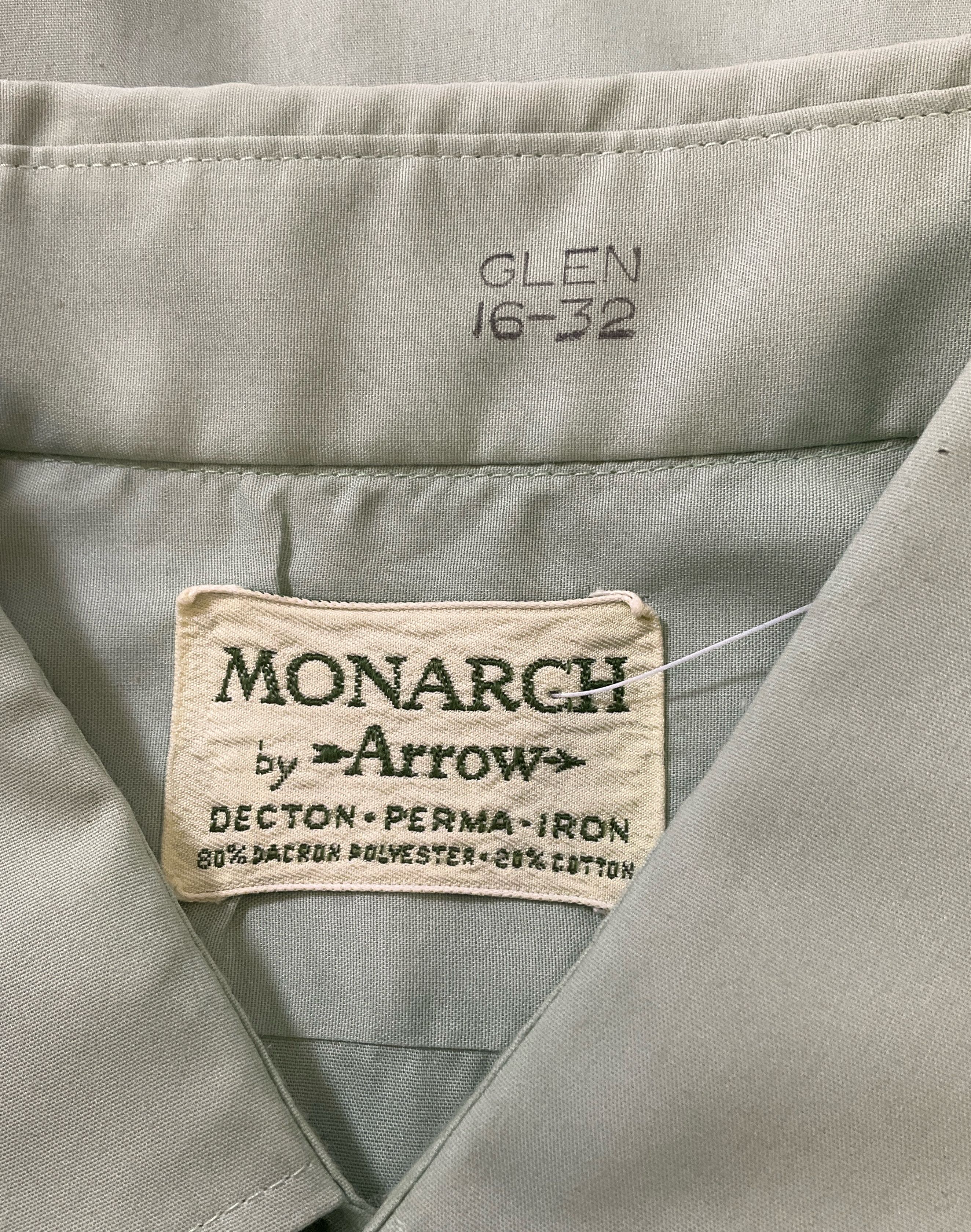 Monarch by Arrow Men's Green Button Up Shirt Size 16-32 Vintage 70s Union Made