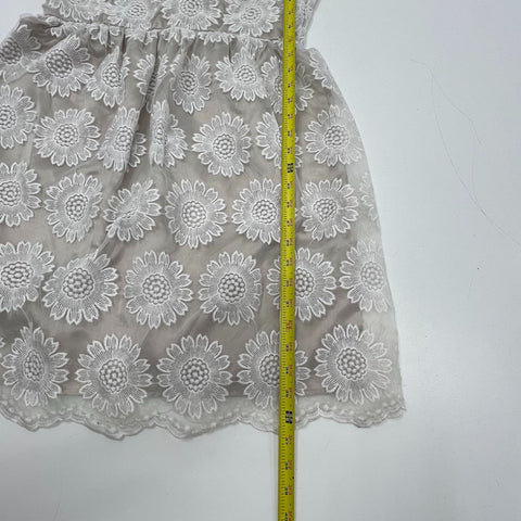 NWT Gabby Skye White Tan Embroidered Floral Lace Overlay A-Line Dress Women's 6