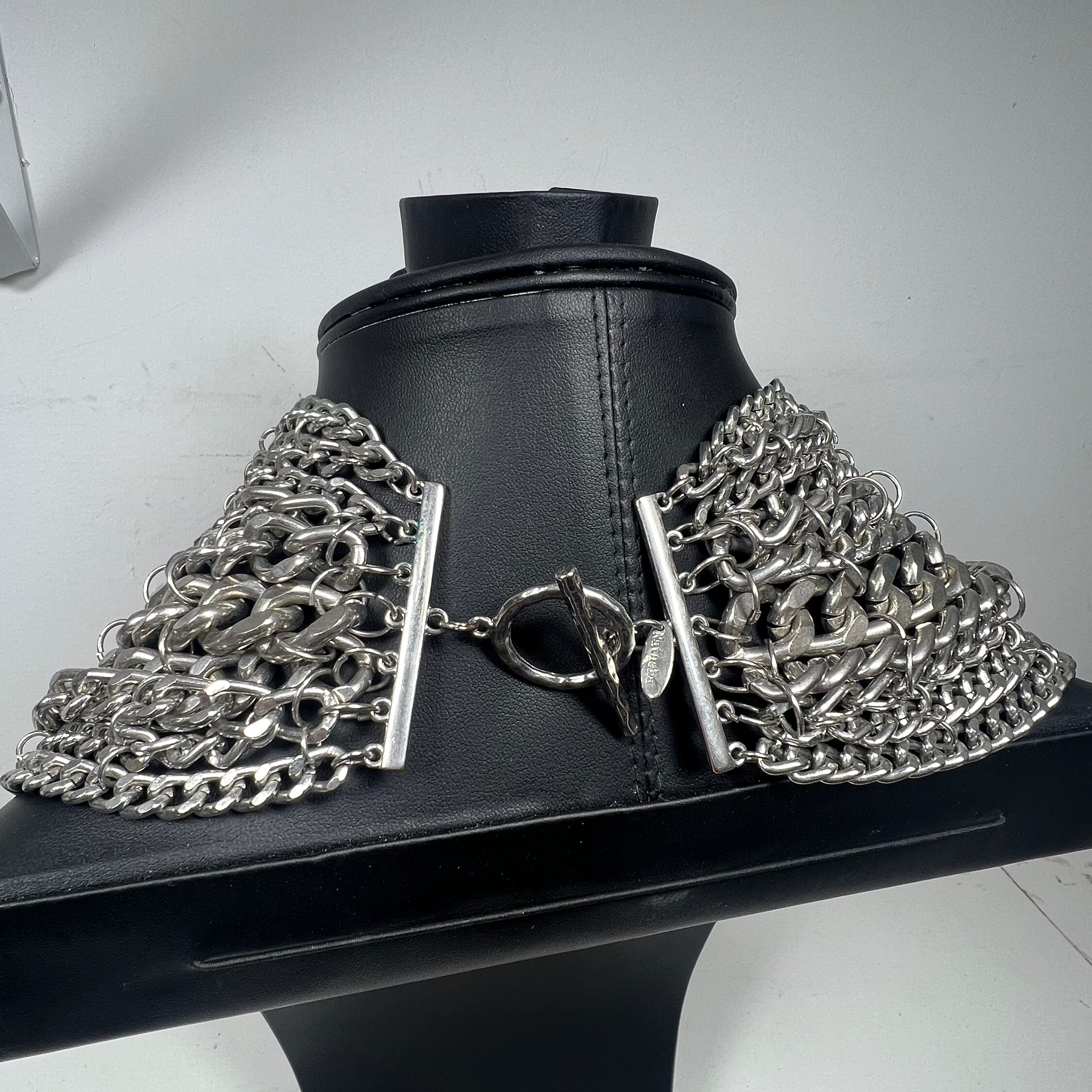 Natasha Silver Tone Multi Strand Chains Bib Choker Necklace