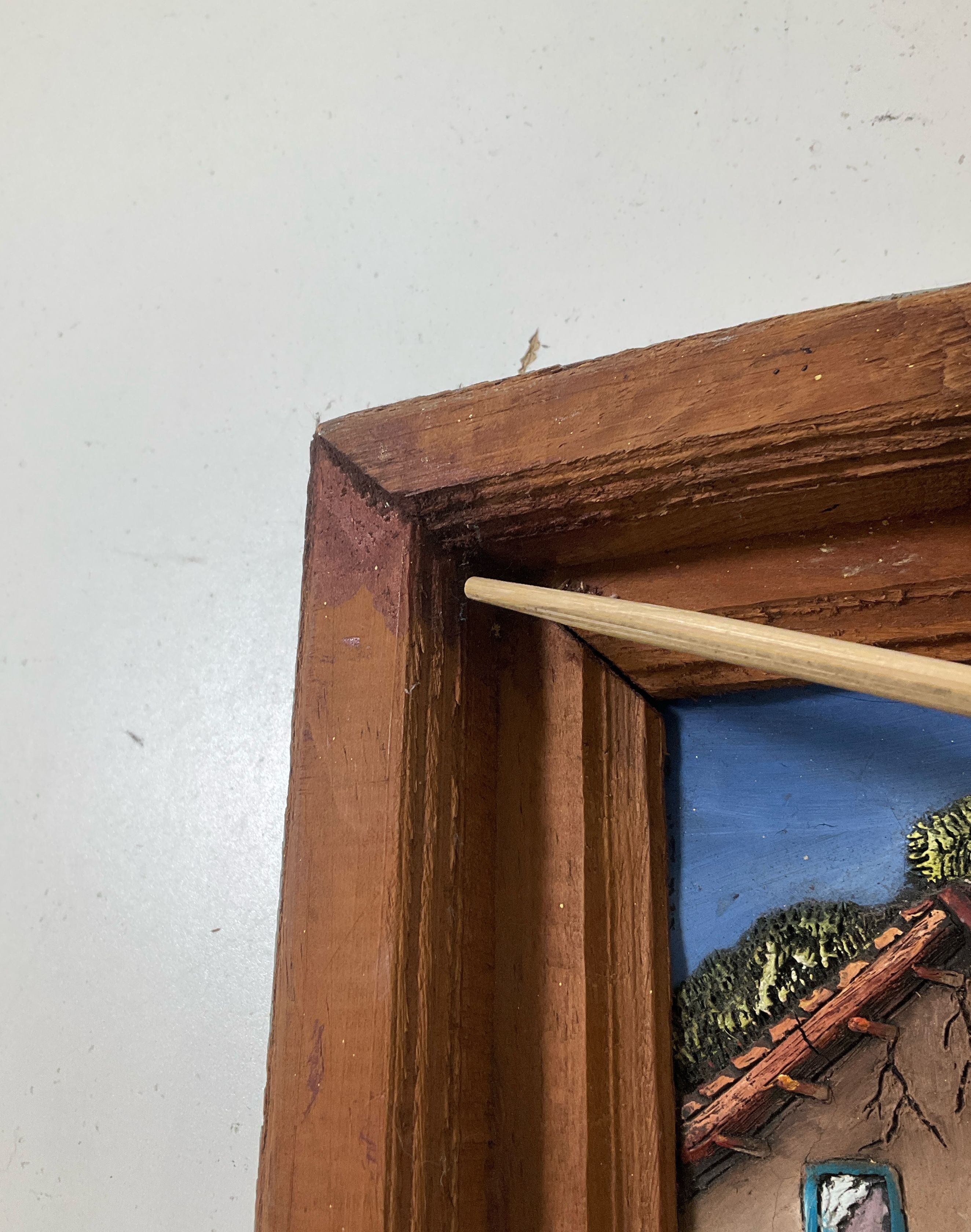 Vintage Framed Terracotta 3D Painting South America House & Stream Approx 14x16