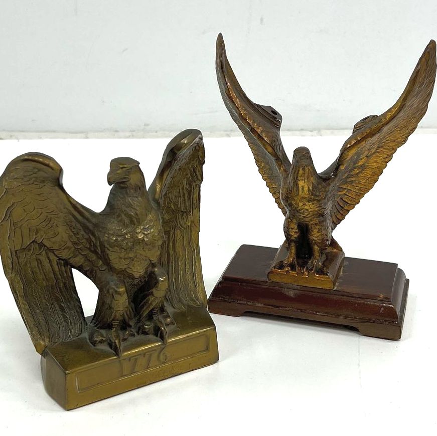 VTG Collectible Brass Eagle Figurines on Bases Lot Of 2 Shelf Desk Decor