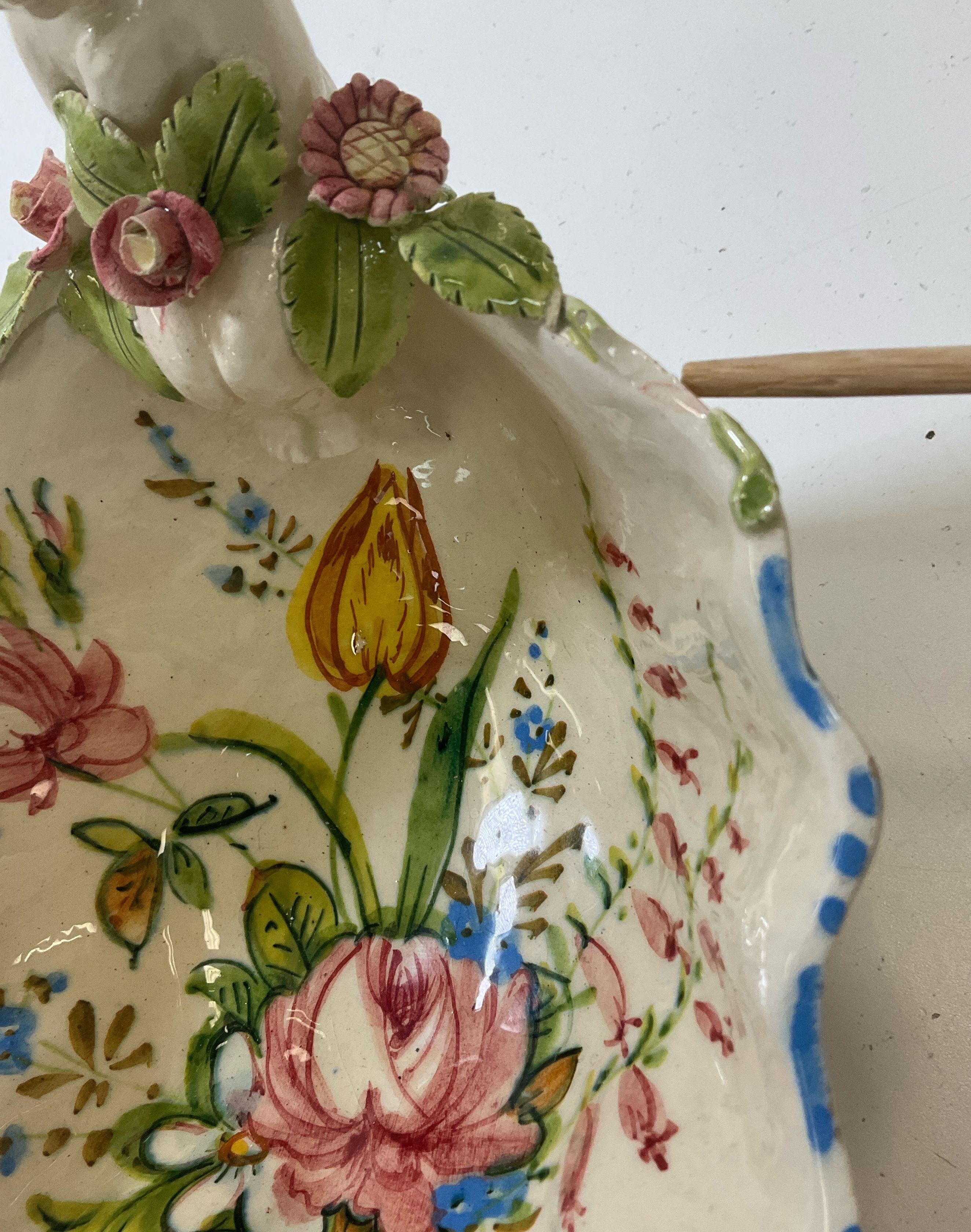 Majolica Capodimonte Style Nove Rose Cherub Dish Italian Renaissance Revival Vtg