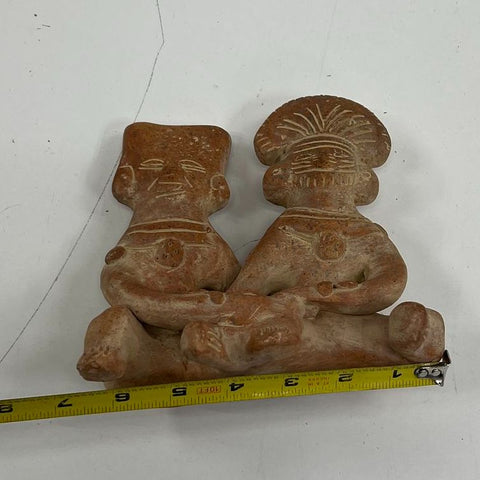 Vintage Pre-Columbian Style Terracotta Figurine Seated Couple Sculpture 4.5"W