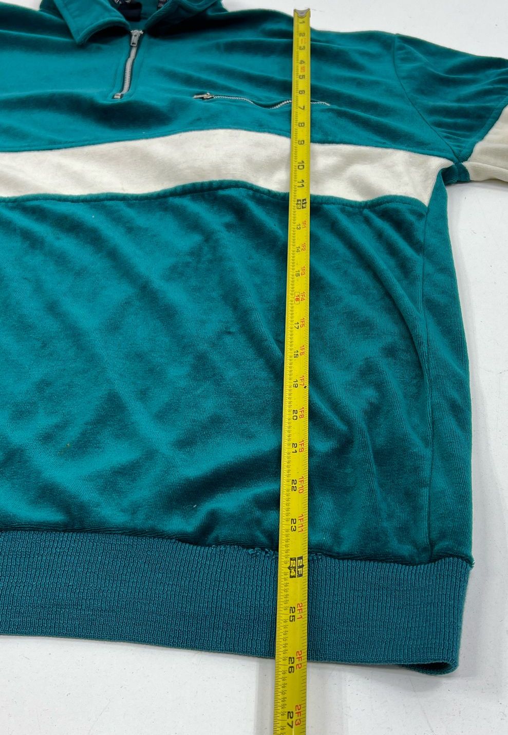 VTG Men's Tall Man Teal Acrylic Velour Banded Pullover 1/4 Zip Jacket - Size XLT