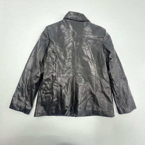 Anne Klein Black Leather Faux Fur Lined Full Zip Jacket Coat Women's L