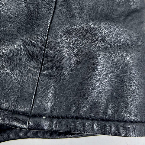 Vintage 70s Black Leather Zip Up Moto Car Coat Jacket Men's L