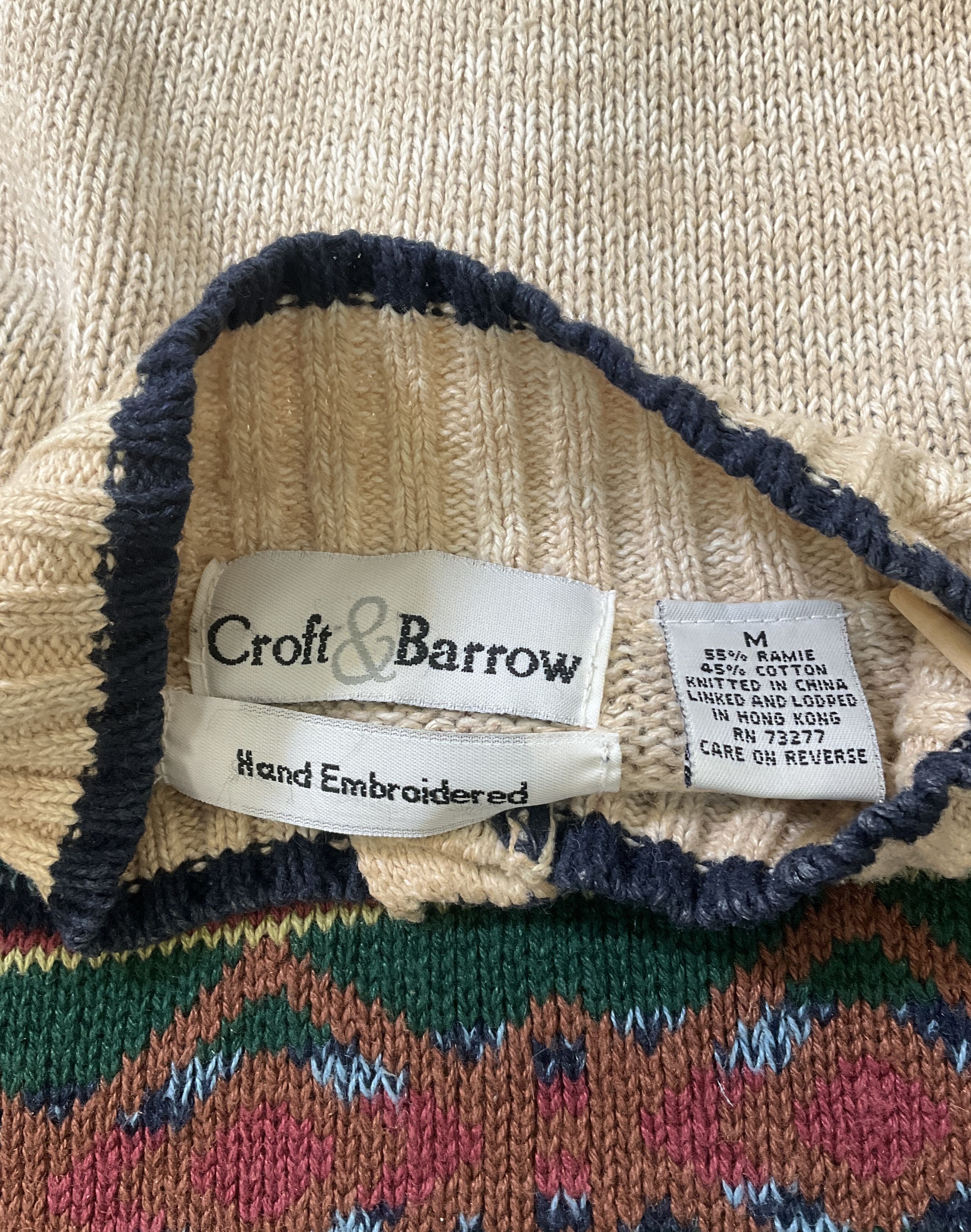 Croft & Barrow Beige Hand Embroidered Mock Neck Sheep Sweater Women's S Vintage