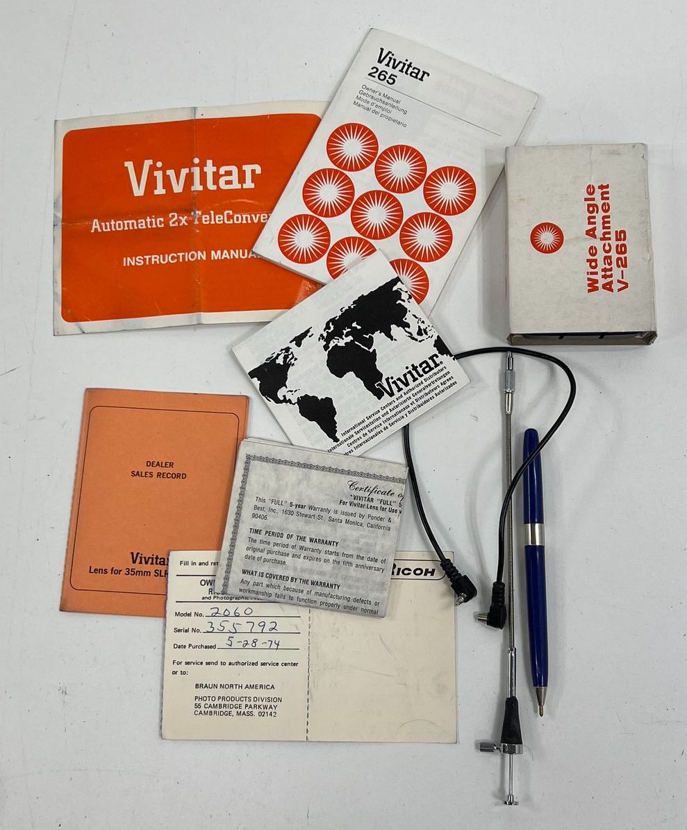 Vintage Camera Lot Vivitar 265 Flash 135mm Lens Tripod Fidelity Gadget Bag