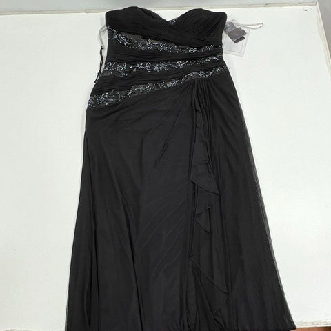 Le Belle NWT Black Beaded Ruched Strapless Formal Gown Dress Women's Size 16