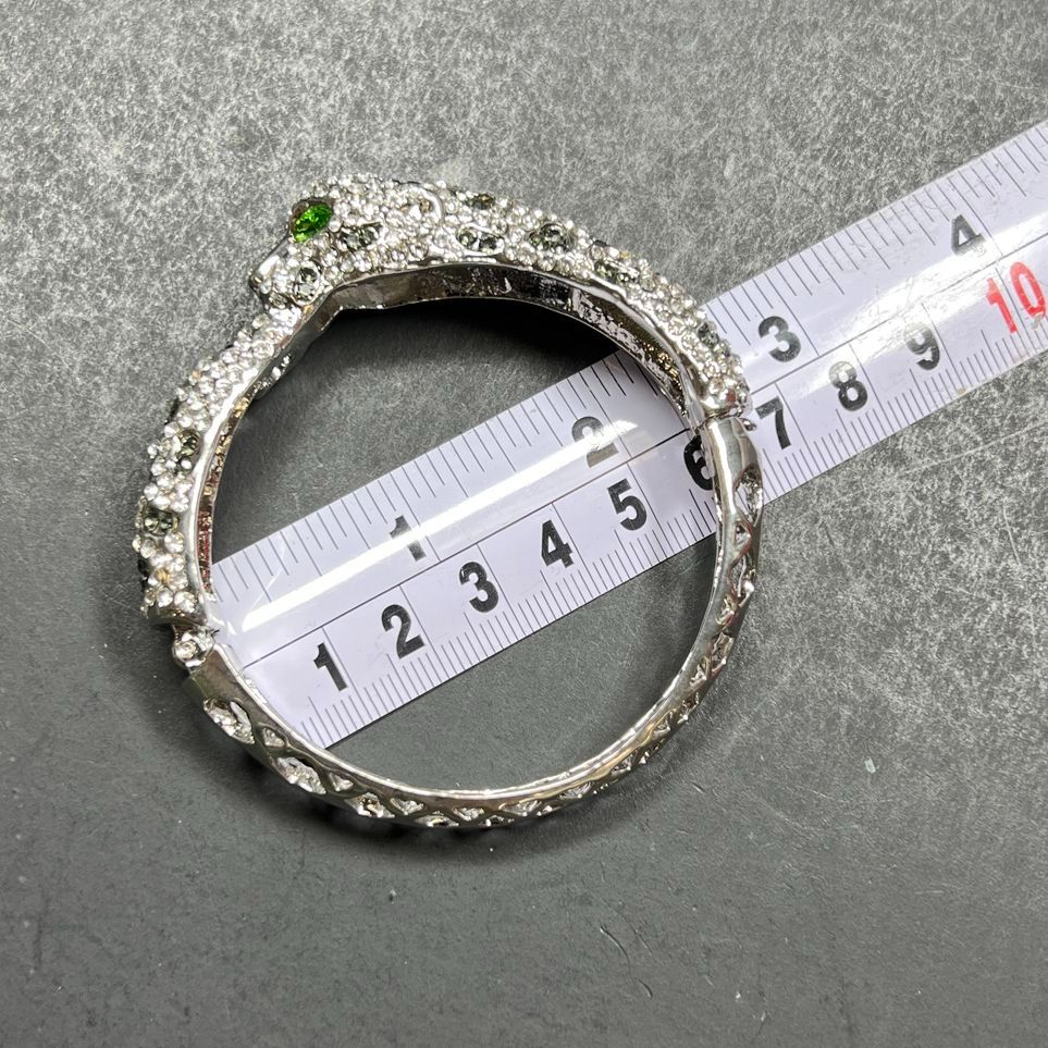 Grey/White Crystal Green Glass Big Cat Leopard Bracelet NIB