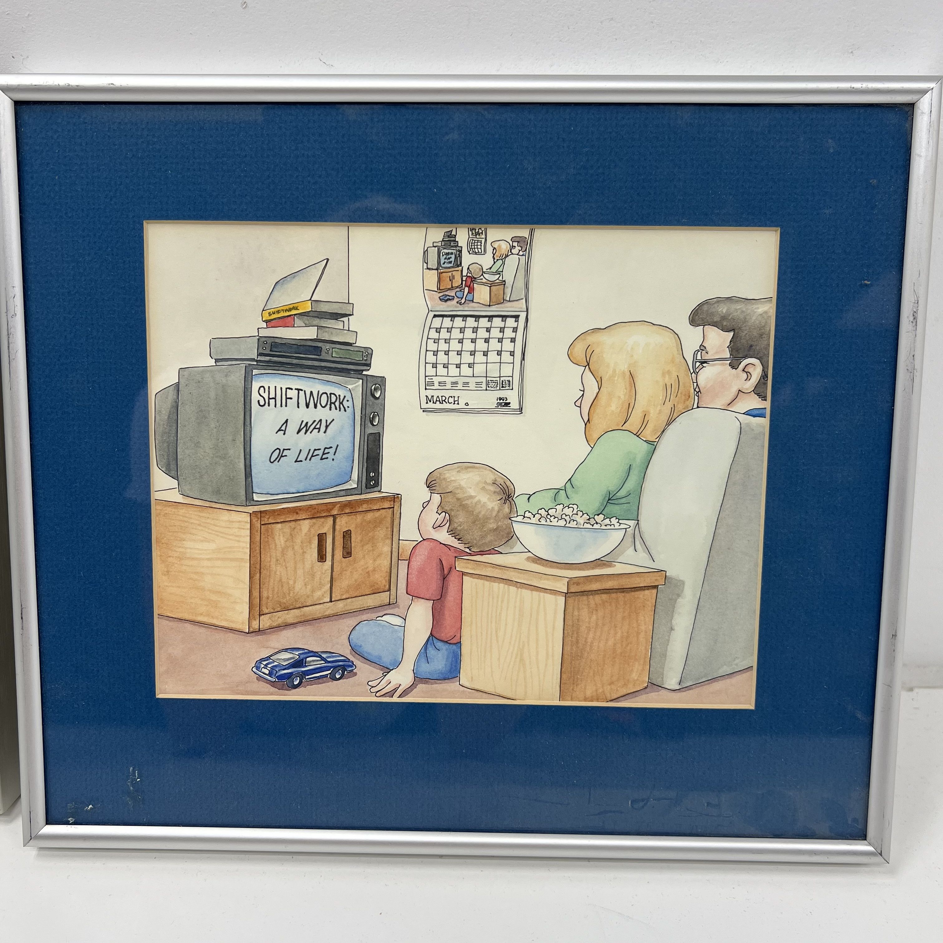 Vintage 80s SynchroTech Shift Work Comic Art Print Lot of 4 Framed Signed