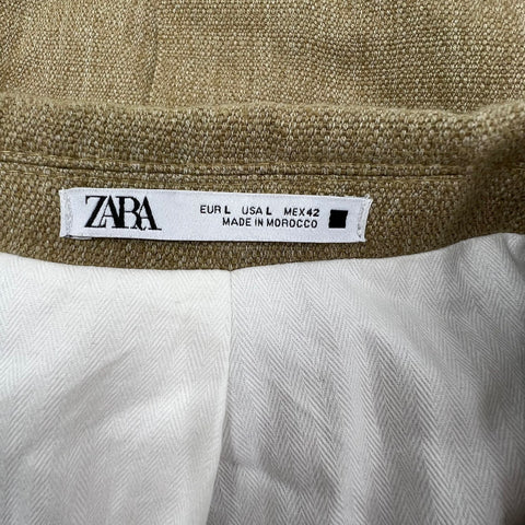 Zara Tan Textured Linen Blend Suit Blazer Jacket Men's L NWT