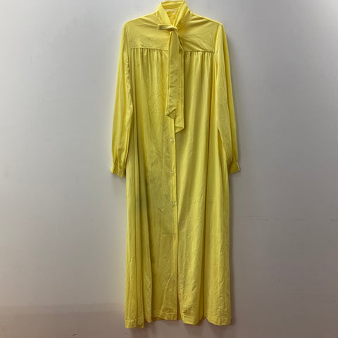 OLGA Women's Yellow Nylon Pussy Bow House Coat Nightgown Size L Vintage READ