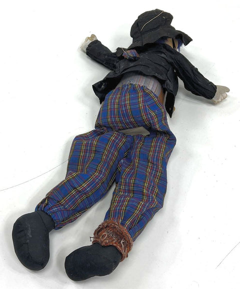 Vintage 70s Hobo Clown Doll Sad Face Hand Painted Plaid Outfit 22 in