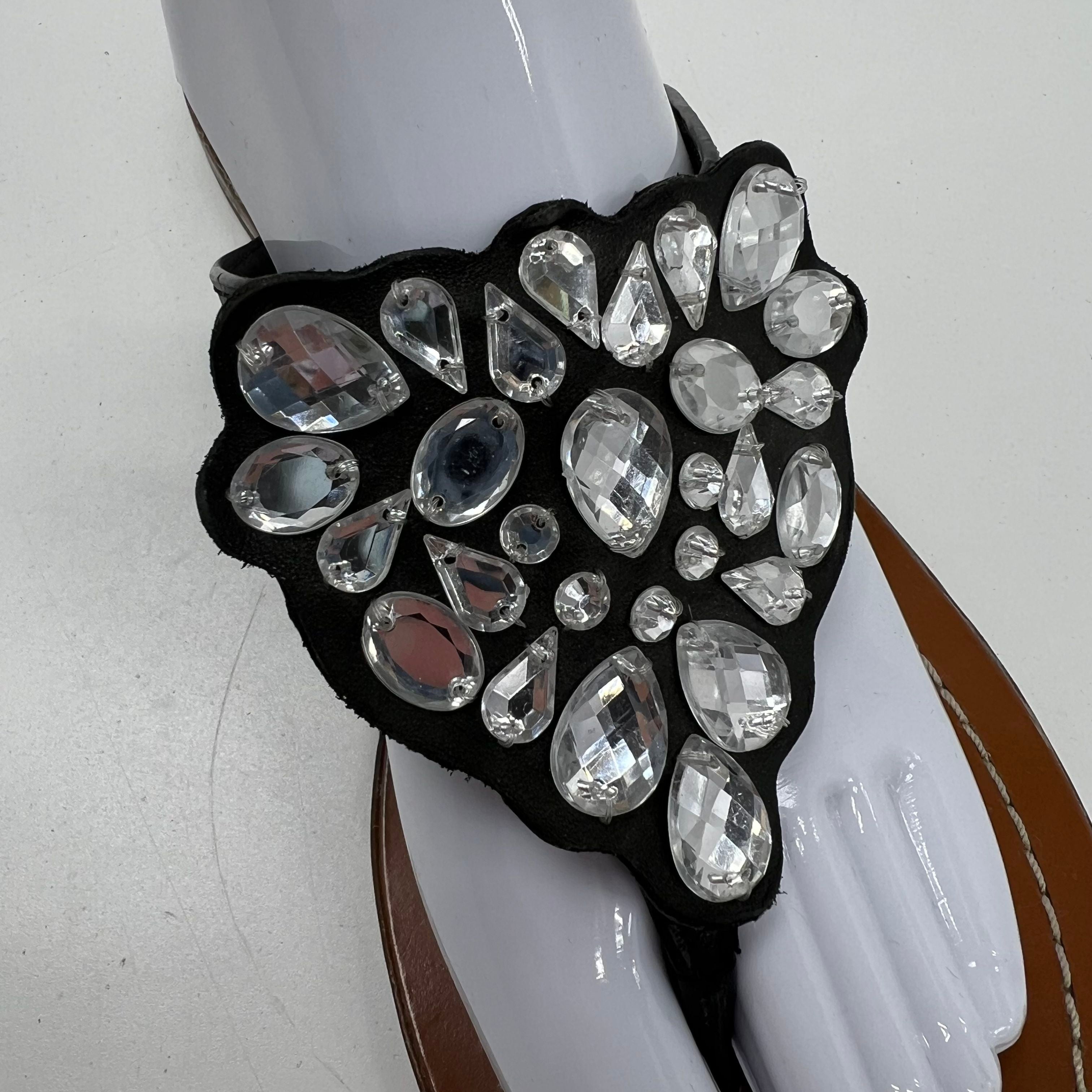 Kate Spade Black Leather Jeweled Bow Thong Sandals Womens Size 9