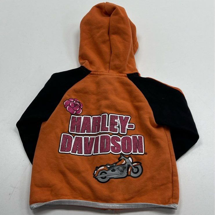 Harley Davidson Orange, Pink, Black and White Full Zip Hoodie - Size 2T