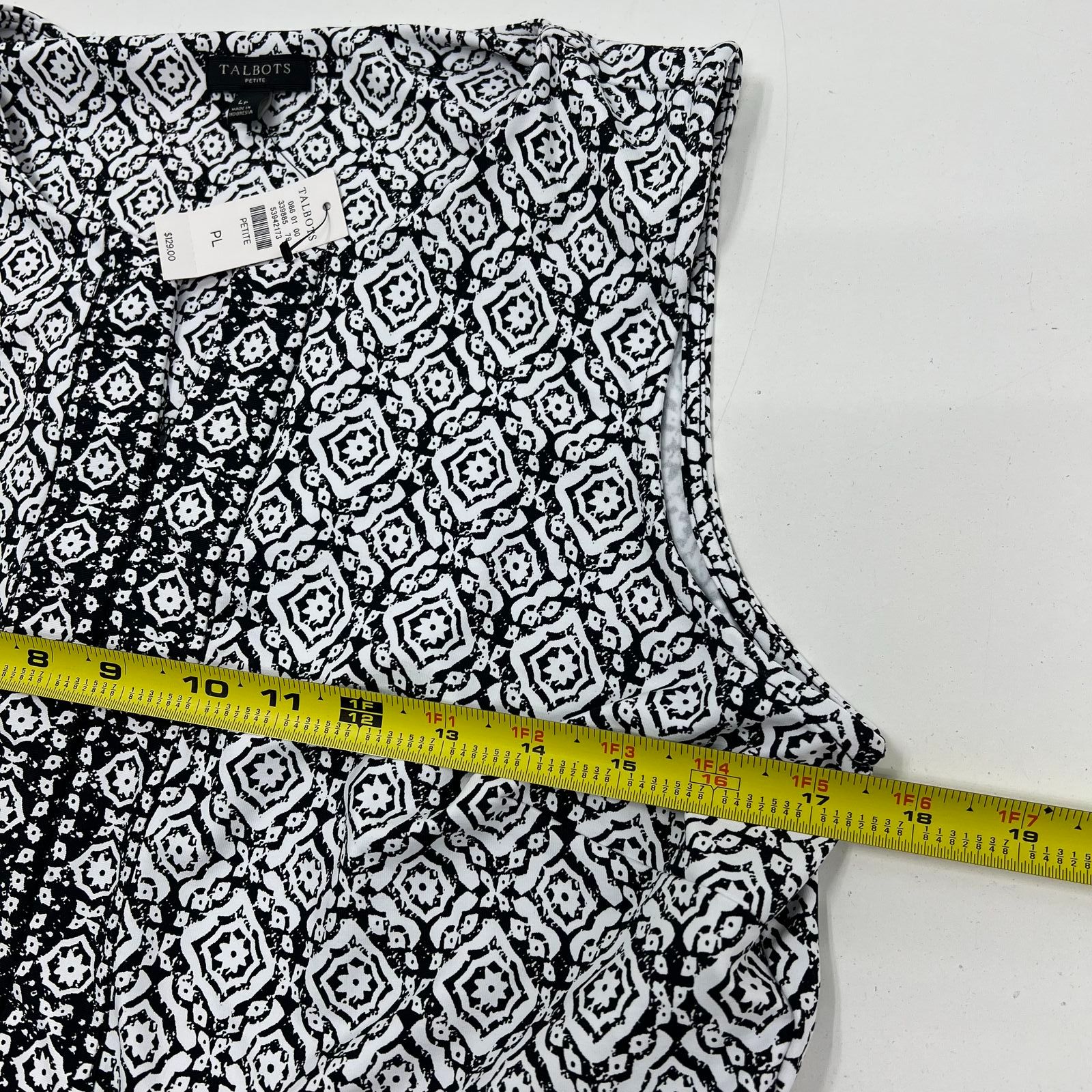 Talbots Geometric Medallion Knit Sheath Dress Black White Womens PL NWT