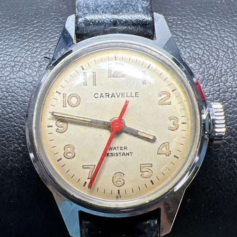 Vintage Caravelle N6 Black Band Wristwatch Ticking/Keeping Time