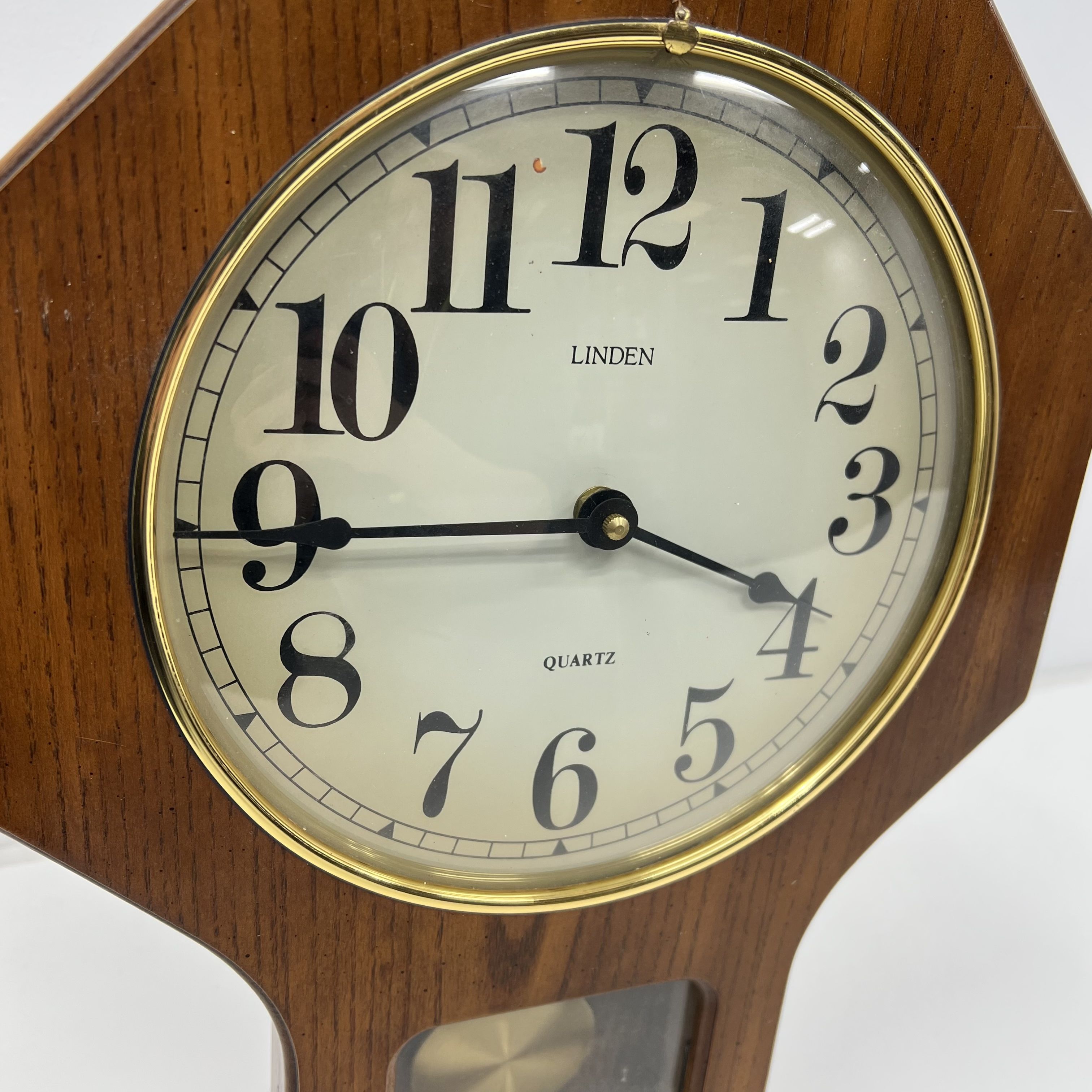 Vintage Linden Quartz Wooden Wall Analog Clock Not Tested 18" Gold Tone Hardware