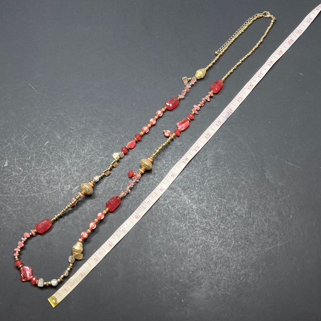 Chico's Pink & Gold Tones Beaded Boho Style Necklace