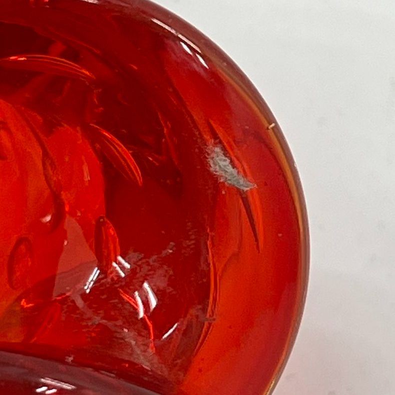 Collectible Red Orange Sunburst Murano Hand Blown Glass Art Shallow Dish