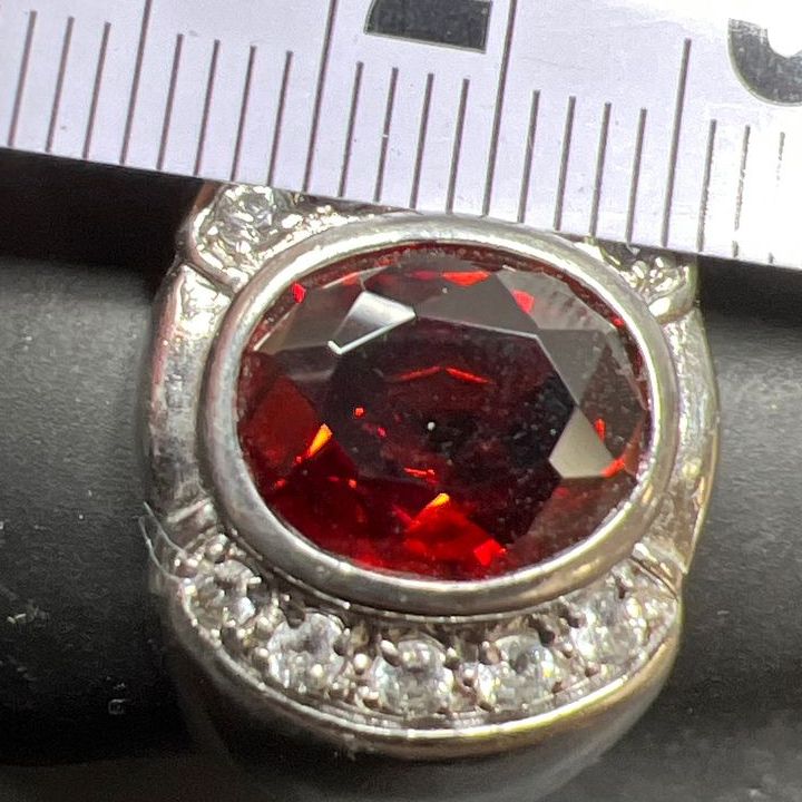 Vintage Sterling Silver Red & Clear Rhinestone Ring Size 11