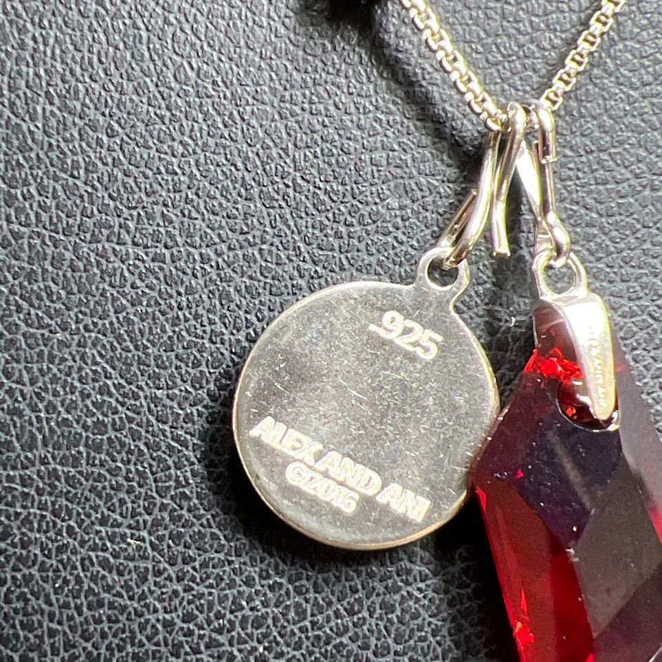 Alex & Ani 925 Sterling Silver Letter E & Red Glass Pendant Necklace