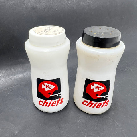 Vintage Durkee Kansas City Chiefs NFL Glass Salt & Pepper Shakers 1960s