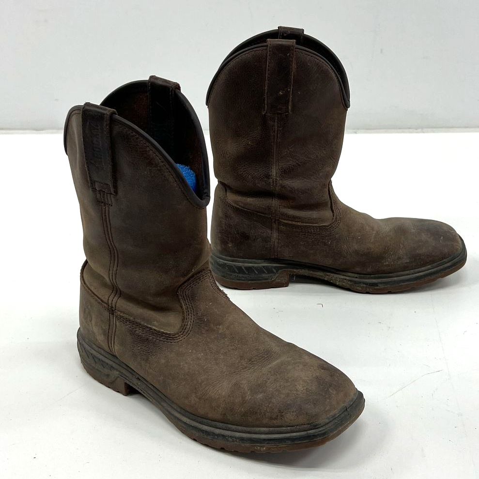 Men's Rocky Brown Genuine Leather Western Squared Toe Boots Size 9M