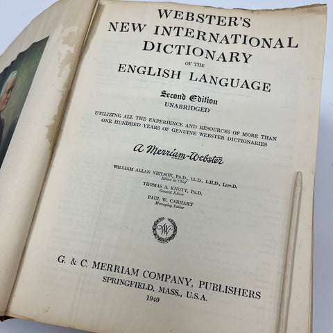 1949 Webster's New International Dictionary Second Edition Unabridged Merriam