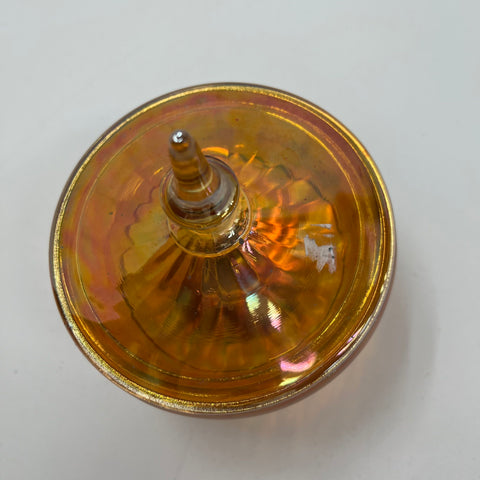 Vintage Marigold Carnival Glass Ribbed Lidded Candy Dish Compote