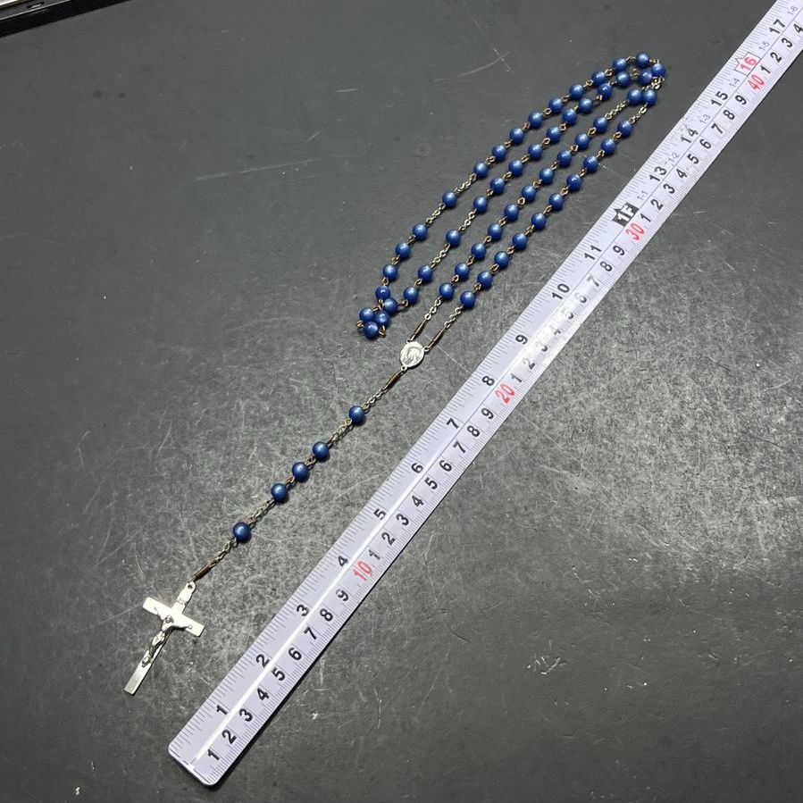 Vintage Blue Beaded Sterling Silver Crucifix Rosary