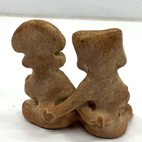 Vintage Pre-Columbian Style Terracotta Figurine Seated Couple Sculpture 4.5"W
