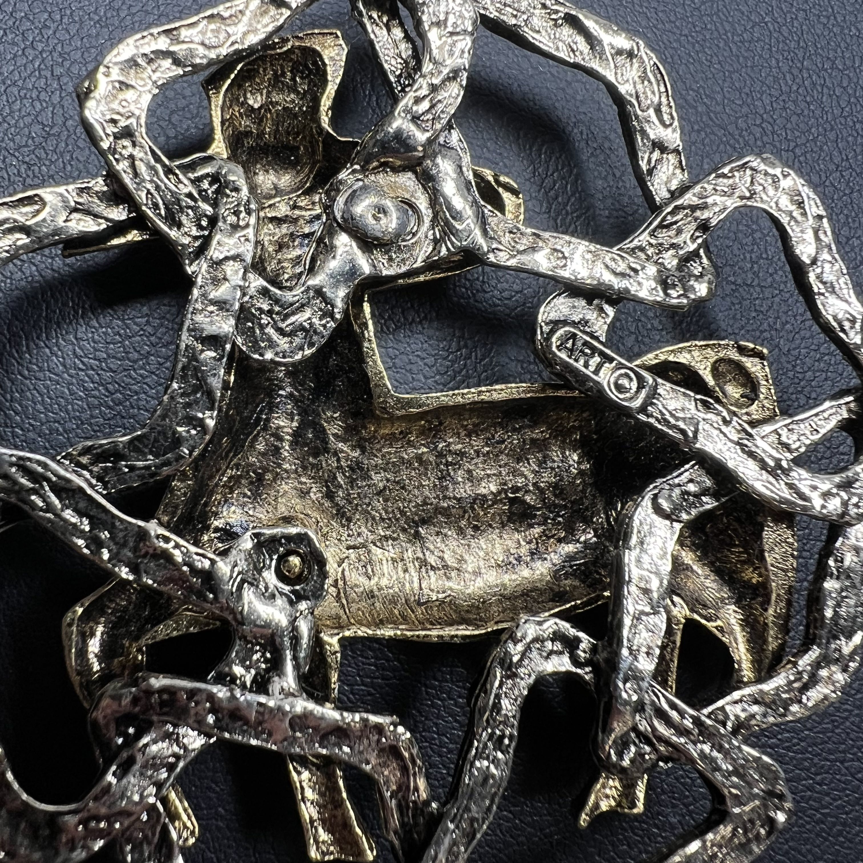 Vintage Signed ART 1960s Centaur Pendant Medallion Two-Tone Brutalist Figural