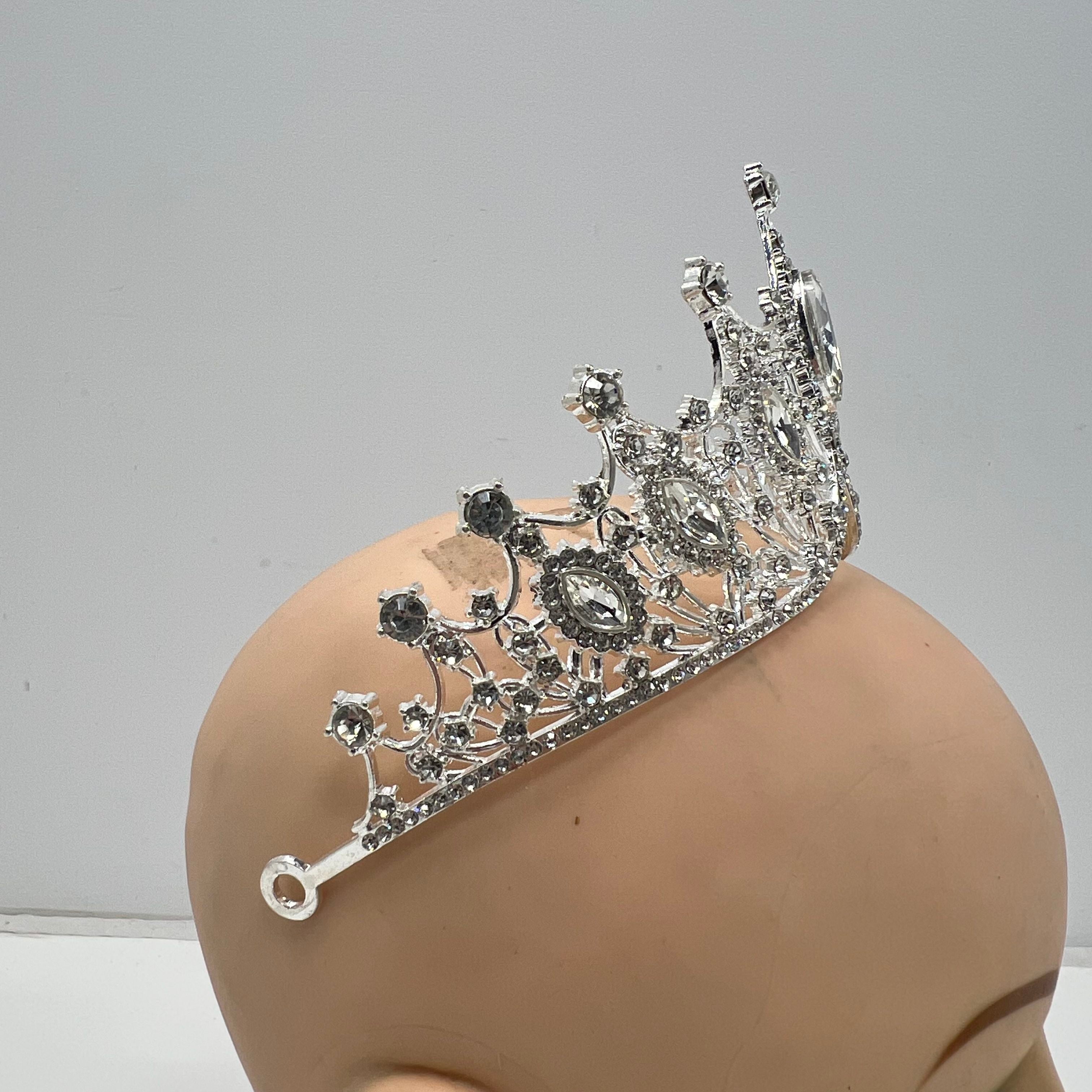 Rhinestone Baroque Bling Tiara Crown Headpiece Silver Tone