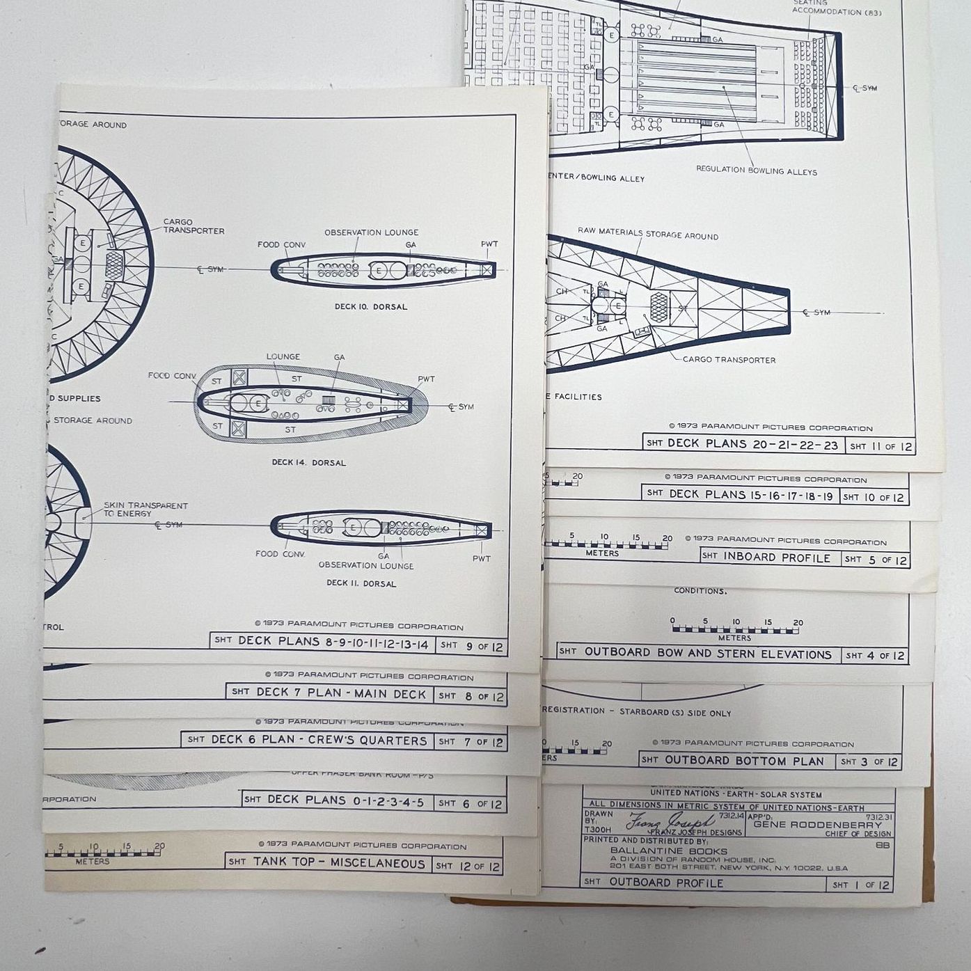 Vintage 1973 Star Trek Blueprints Franz Joseph USS Enterprise Complete Set