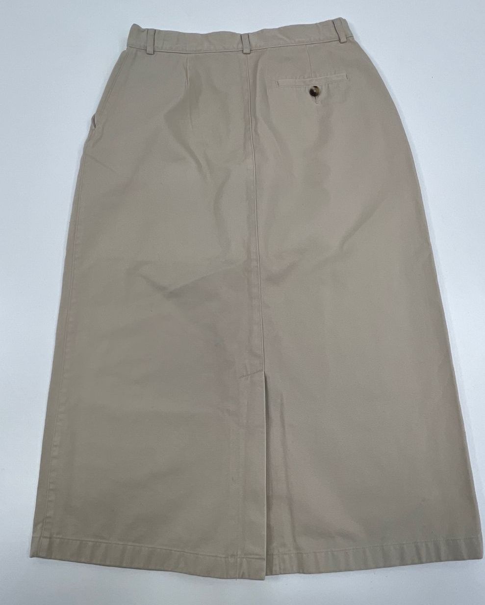 Vintage Women's LL Bean Original Fit Plain Khaki 100% Cotton Midi Skirt Size 6R