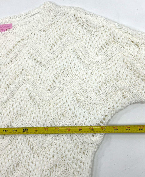 Lilly Pulitzer White Brenton Fringed Open Knit Sweater Women's Large