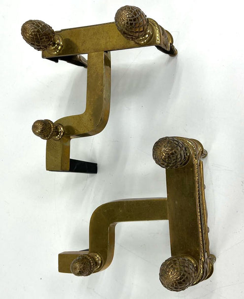 Antique Federal Revival Brass Andirons Fire Dogs Pineapple Finial Pair
