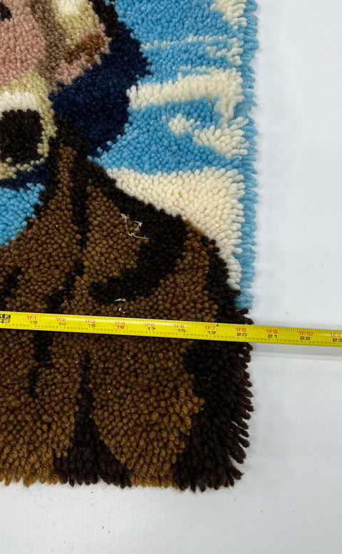 Vintage 70s Handmade Latch Hook Rugs Lot of 2 Fisherman & Monogram B Wall Art