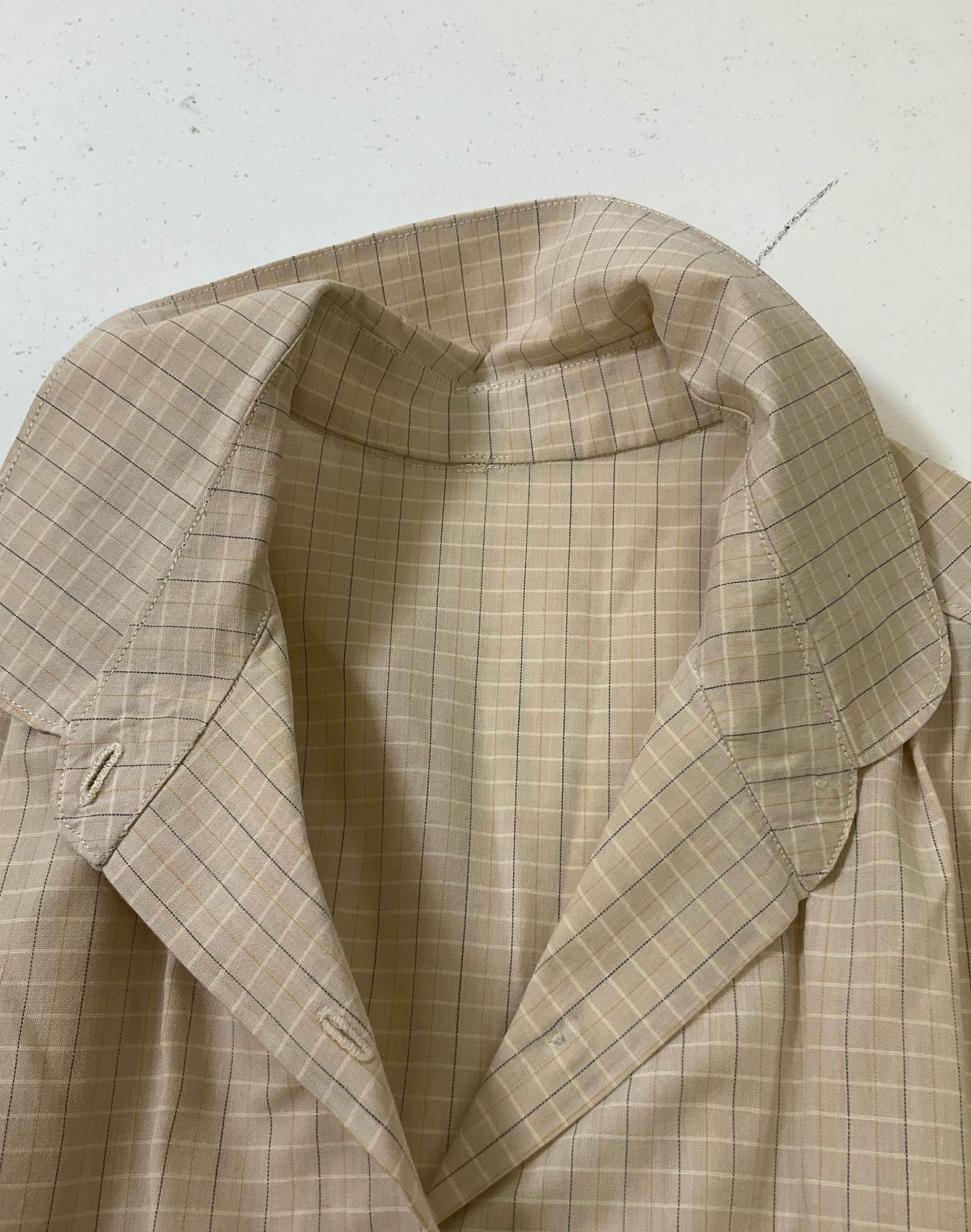 Vintage Women's Handmade Beige Plaid Shirtwaist Dress Size Medium