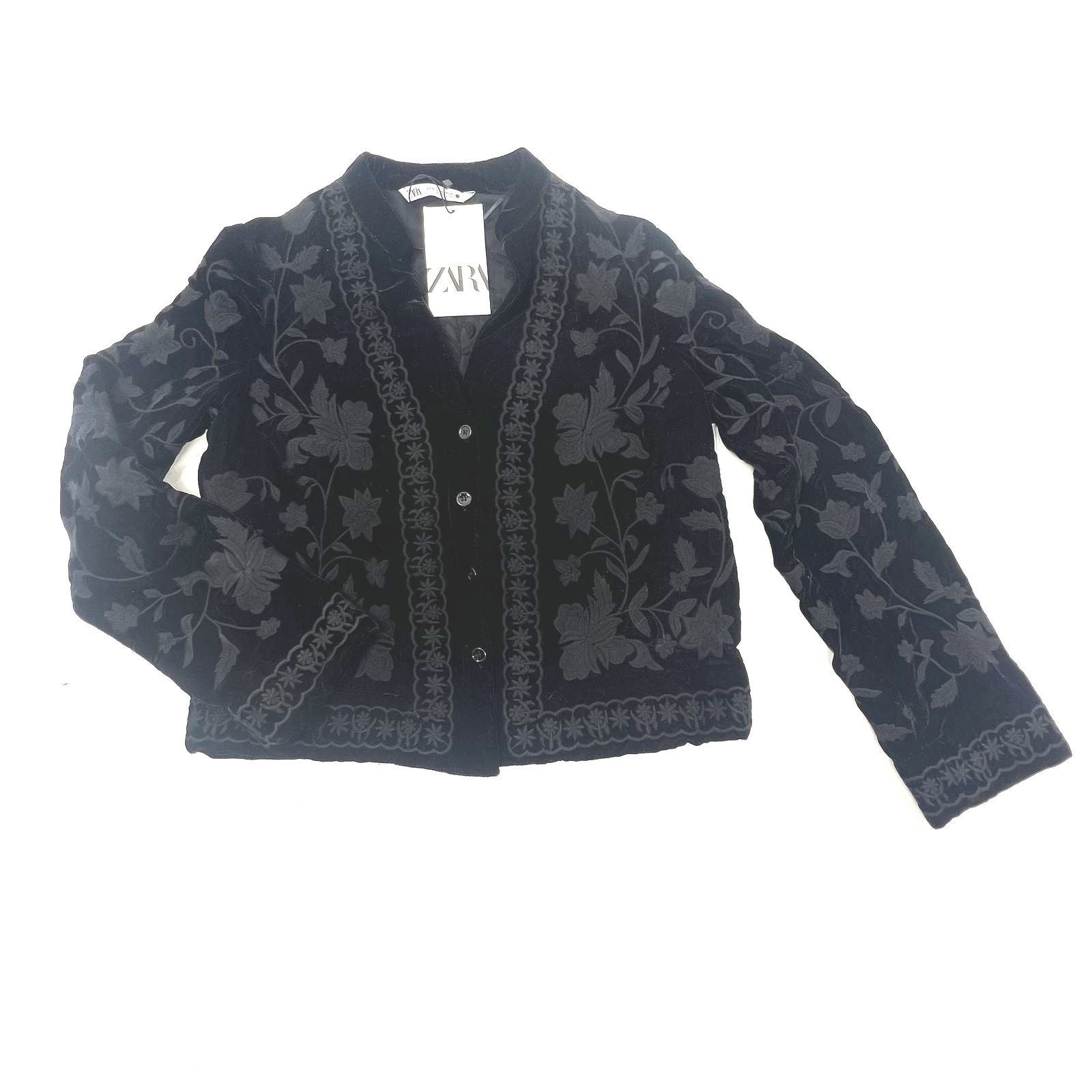 NWT Zara Black Floral Embroidered Blazer Jacket Size XS $69