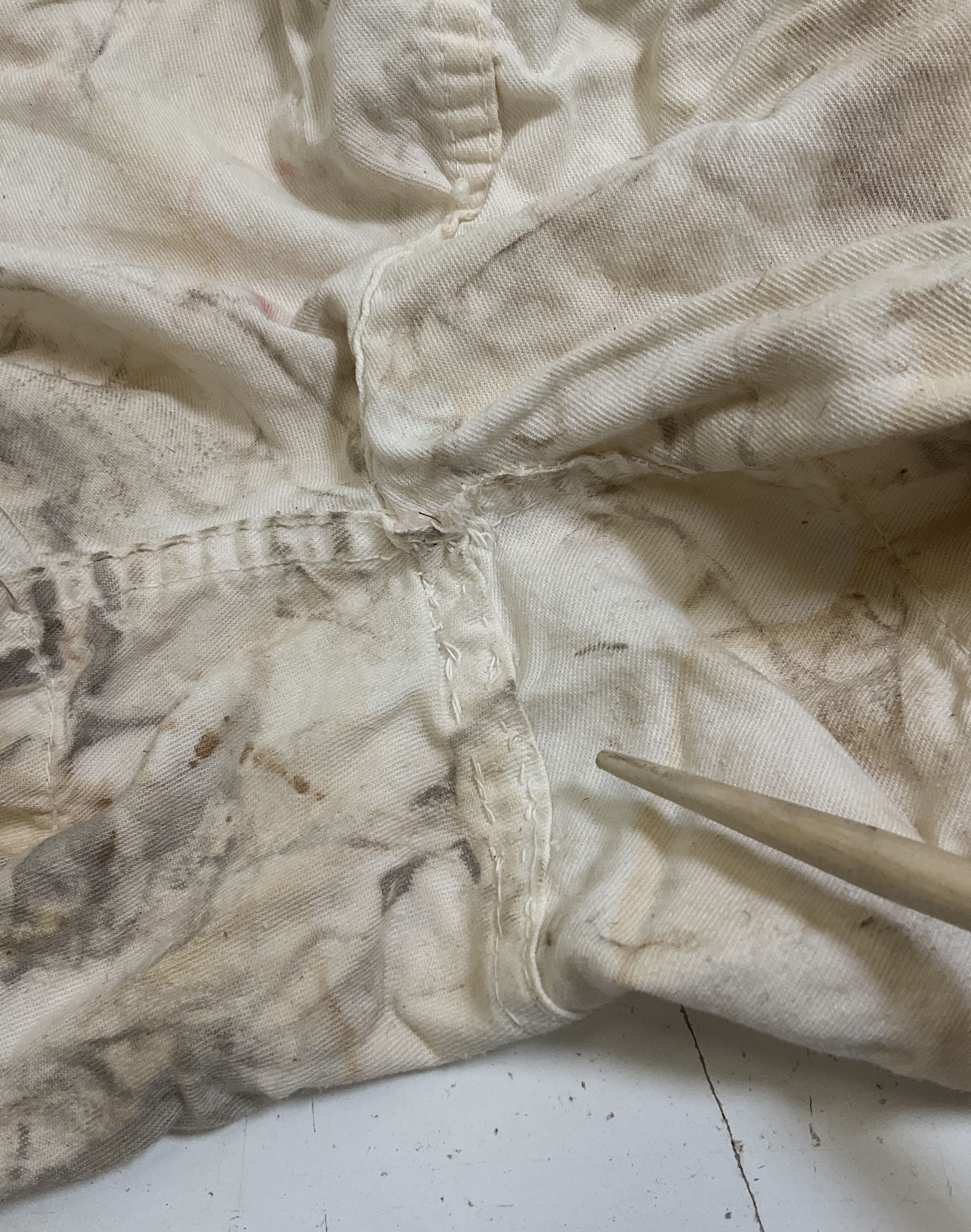 Vintage 70s Pepperell Off White Thrashed Cotton Distressed Gym Shorts Men's 34