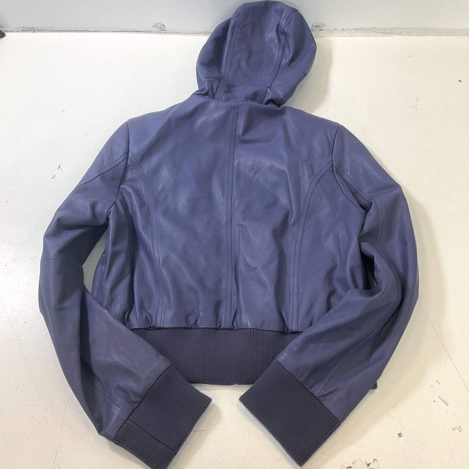 identify Women's Purple Hooded Soft Leather Jacket Satin Lined Size Medium