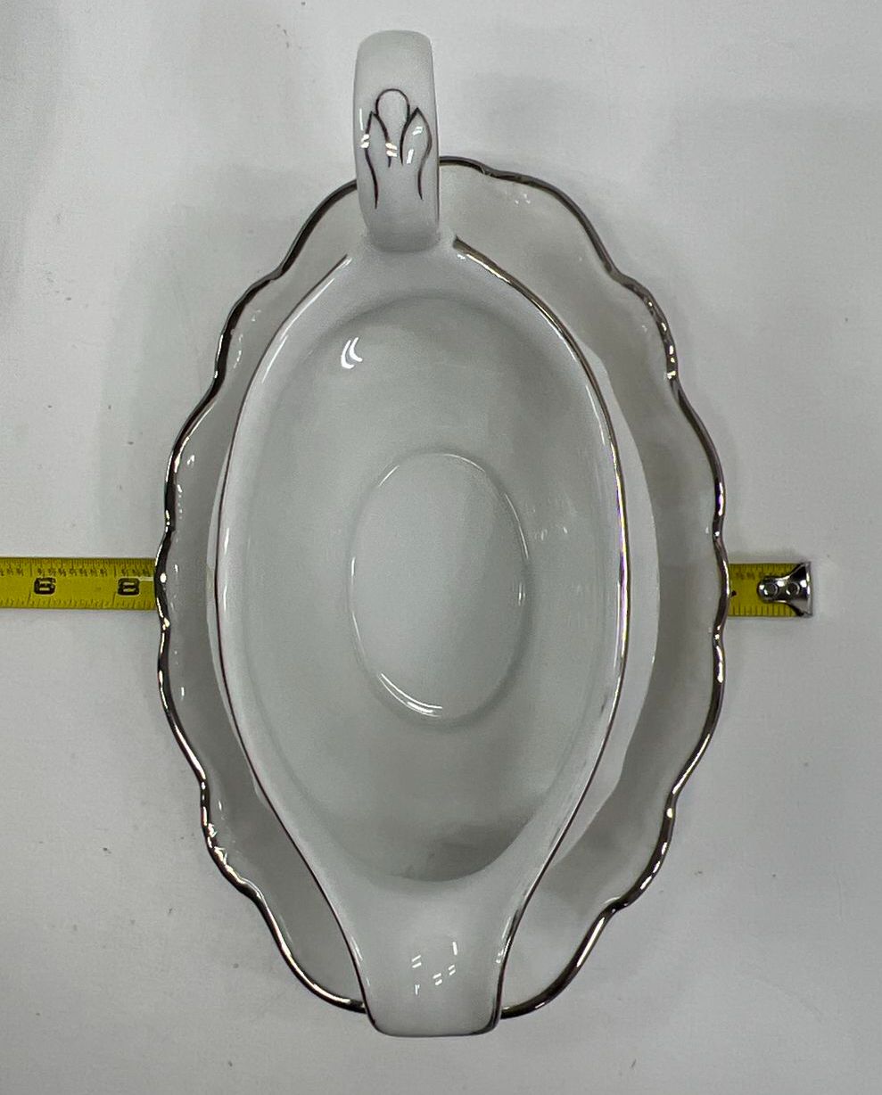 Vintage Johann Haviland Platinum Baroque Serving Platter Gravy Boat Lot 3pc
