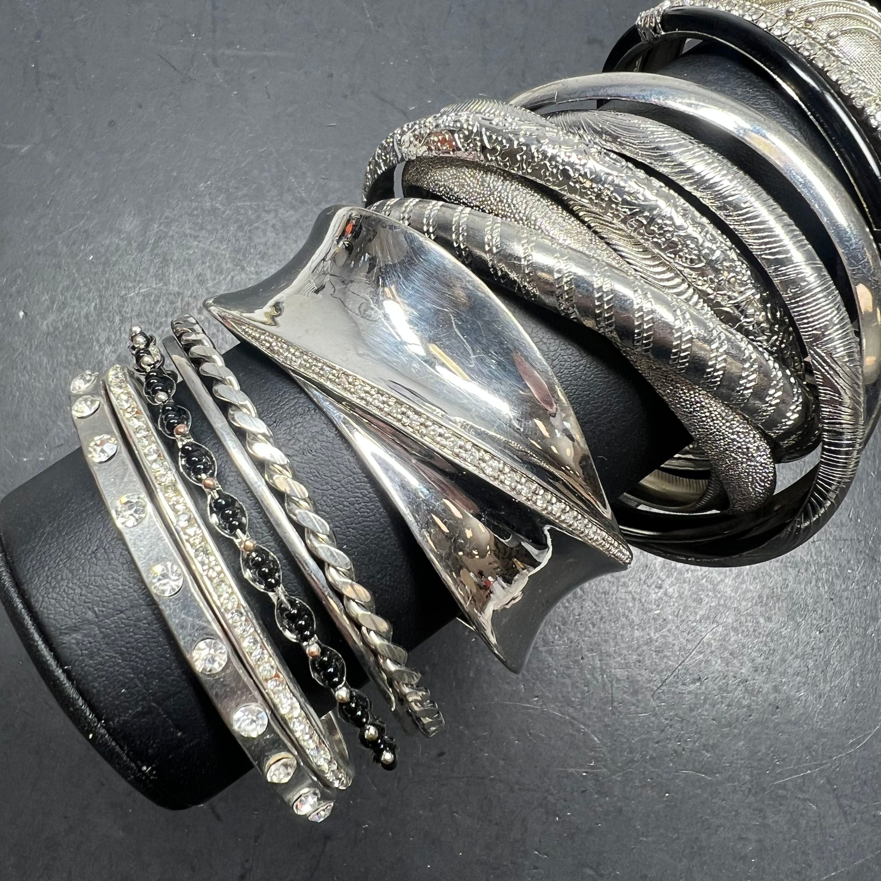 Lot of Silver Tone Bangles Cuff Bracelets