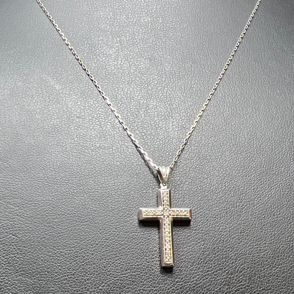 Sterling Silver Gemstone Cross Pendant Necklace 3.43g