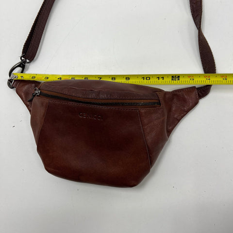 Genicci Brown Leather Fanny Pack Belt Bag Crossbody Gunmetal Hardware